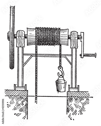 Winch, vintage engraving.