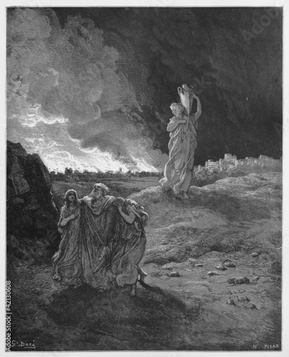 Obraz na plátně Lot and his family flee from Sodom