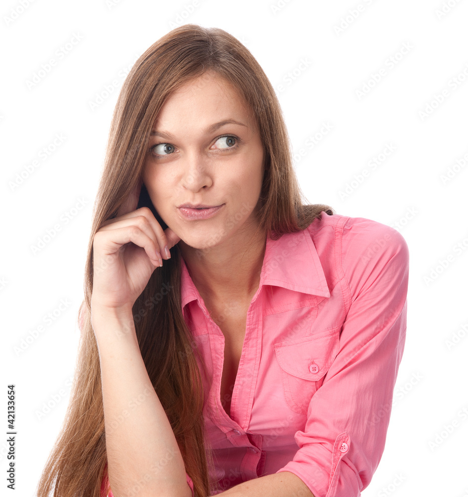 Smiling happy woman. Isolated over white background Smiling happy woman. Isolated over white background