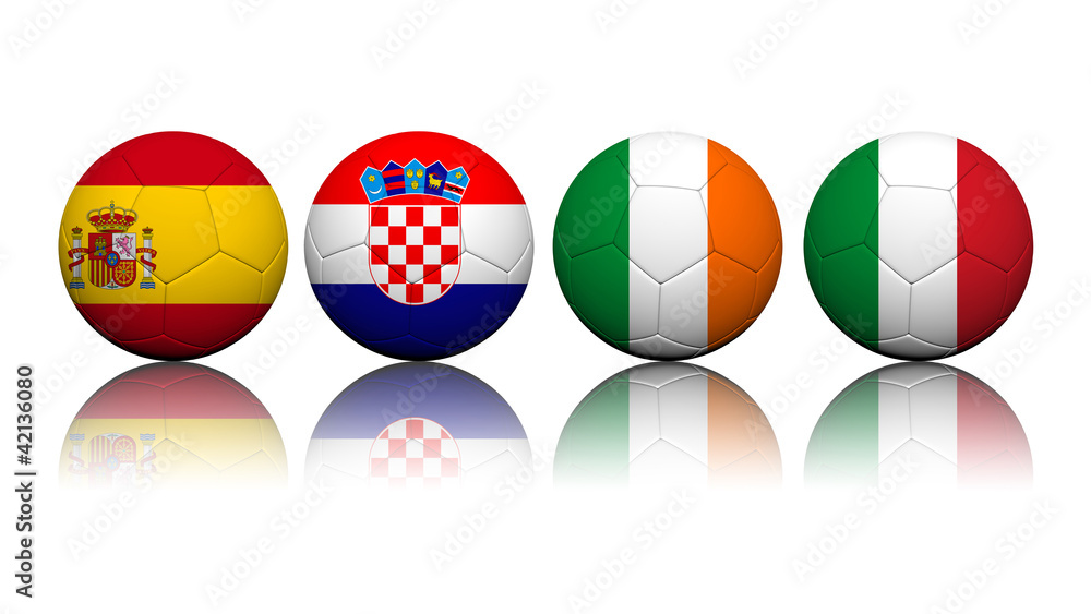 Obraz premium 3D Rendering Soccer balls with flag pattern, European Soccer Cha