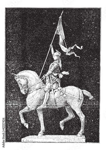 Joan of Arc, nicknamed "The Maid of Orleans", vintage engraving.