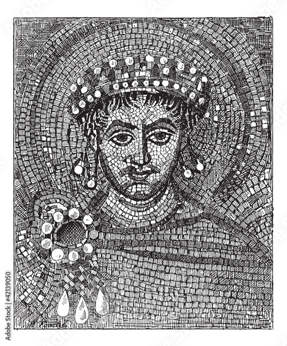 Justinian mosaic, vintage engraving. photo