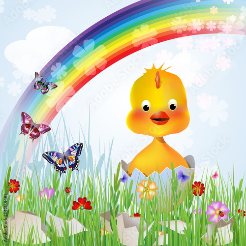 Cute Easter chicken in egg shell