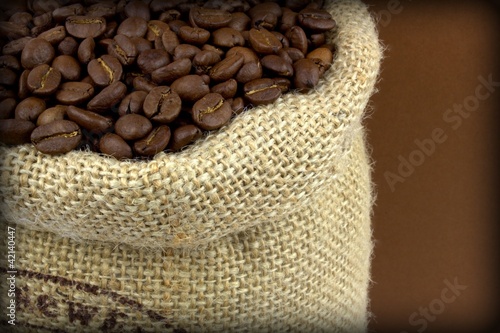 Coffee beans in a linen sack © Hayati Kayhan