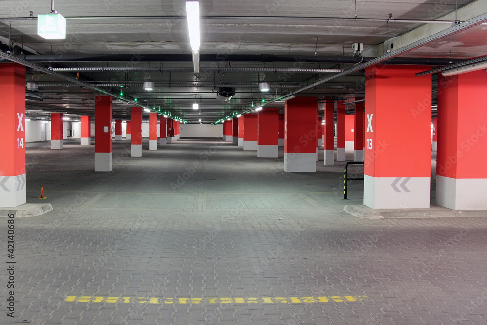 Empty underground parking garage