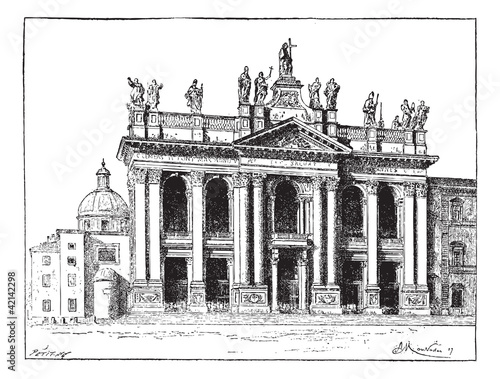 Basilica of Saint John Lateran in Vatican City, vintage engravin