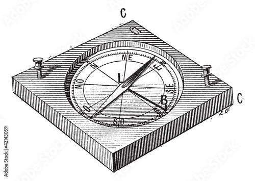 Circumferentor or Surveyor's Compass, vintage engraving