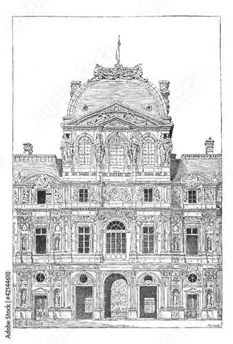 Photographie The Louvre Palace, vintage engraving.