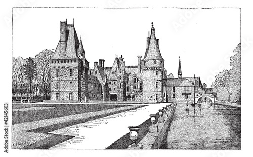 Maintenon Castle in Centre, France, vintage engraving