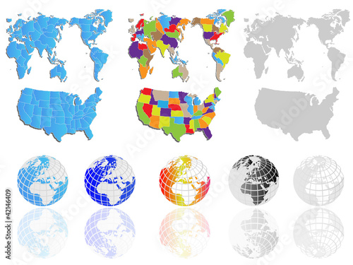 WORLD MAP AND EARTH GLOBES