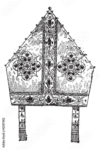 Bishop's Miter, vintage engraving