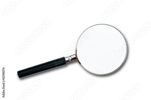 close up of a magnifying glass on white background