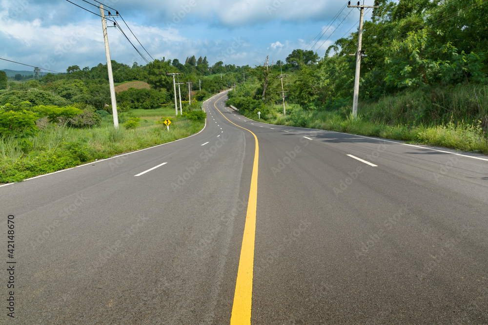 Yellow curve line on the road