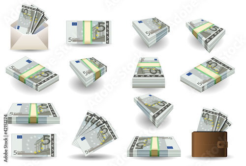full set of five euros banknotes