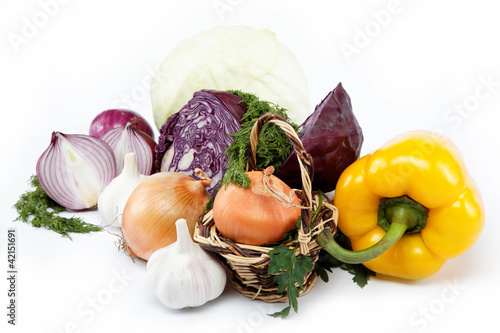 Healthy food. Fresh vegetables on a white background.