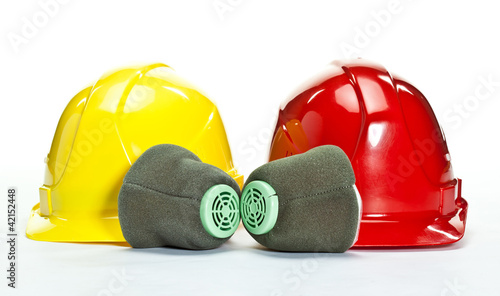 Industrial hardhats and respirators photo