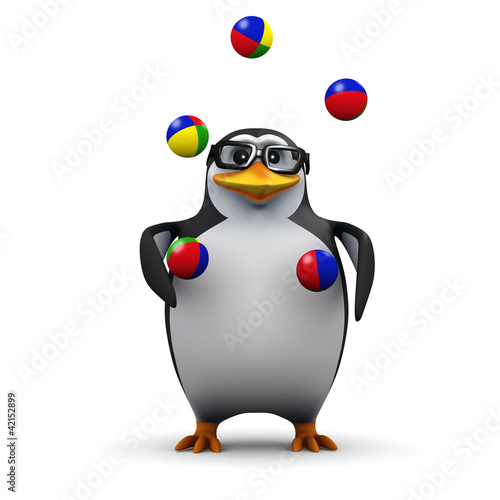 3d Penguin in glasses juggles balls © Steve Young