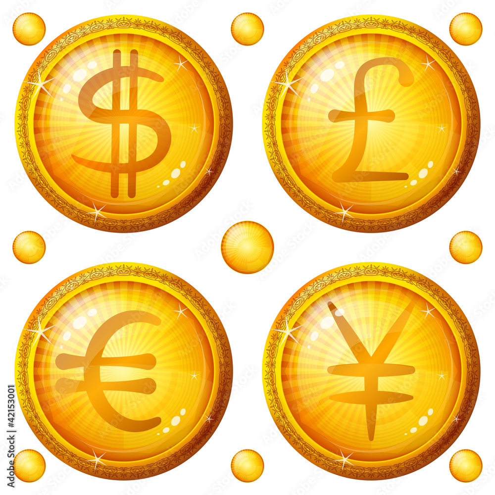 Buttons with currency signs, set Buttons with currency signs, set