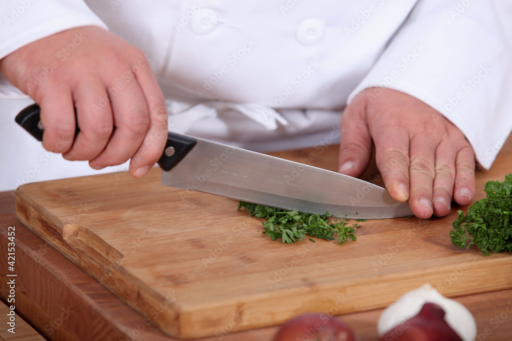 Chopping parsil. Chopping parsil.