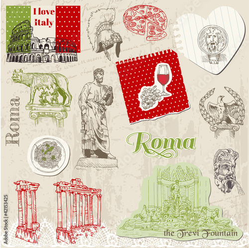 Set of Rome doodles - for design and scrapbook - hand drawn in v