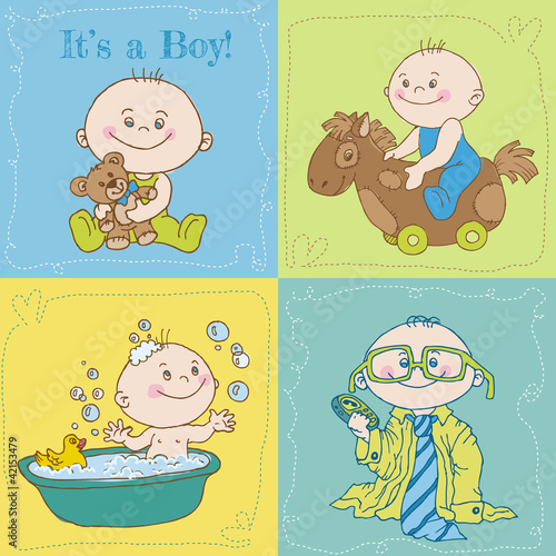 Baby Boy Arrival Card or Baby Shower Card - in vector