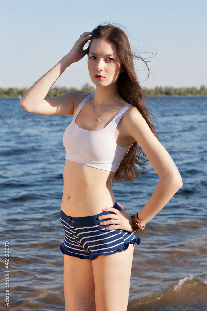 portrait of beautiful woman on beach