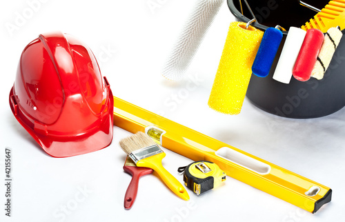 Construction (painting) tools and hardhat