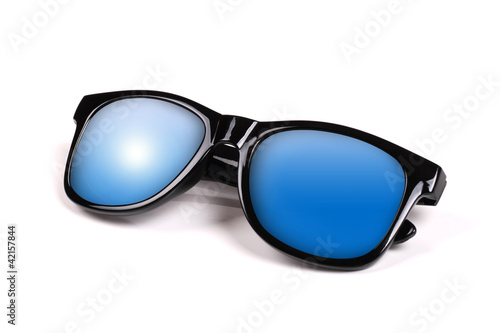 black sunglasses with blue sky reflection