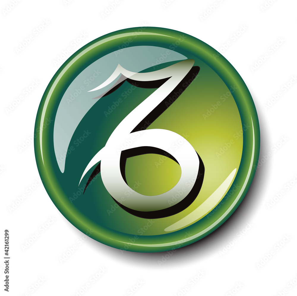 Capricorn green glass button isolated on white