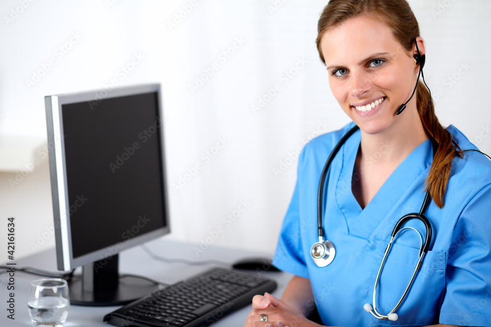 Caucasian medical secretary smiling Caucasian medical secretary smiling
