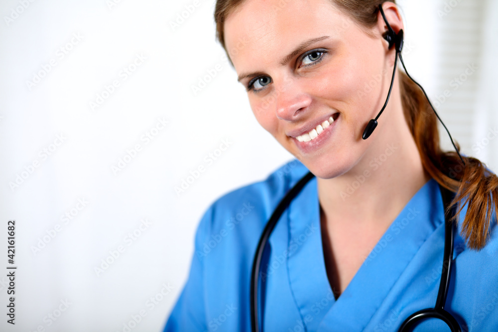 Medical callcenter operator female smiling