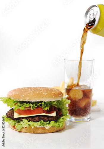 Burger and soda cola photo