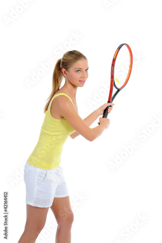 beautiful woman with a tennis racquet. © Valeriy Lebedev
