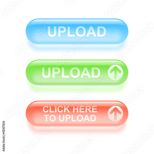 Glassy upload buttons. Vector illustration