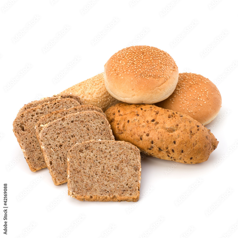 Bread loafs and buns variety Bread loafs and buns variety