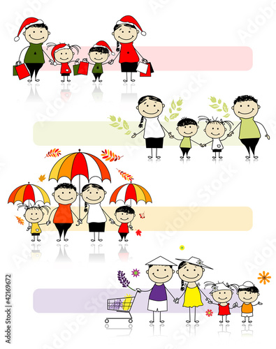 Set of family illustrations, four seasons