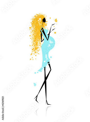 Pregnant woman with butterfly for your design
