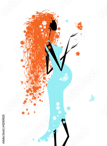 Pregnant woman with butterfly for your design