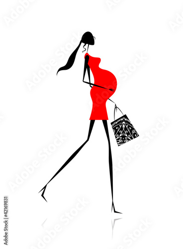 Pregnant woman with shopping bag for your design
