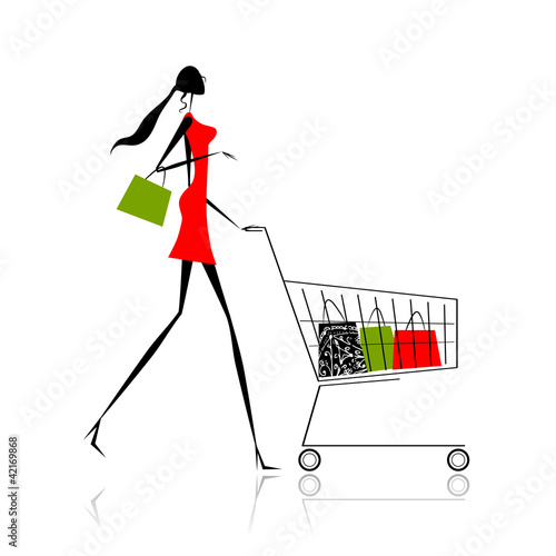 Fashion girl silhouette with shopping bags