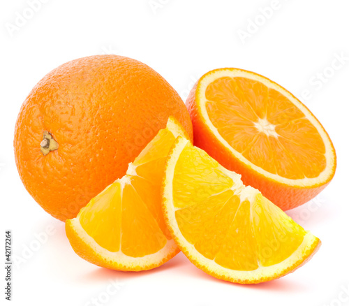 Whole orange fruit and his segments or cantles