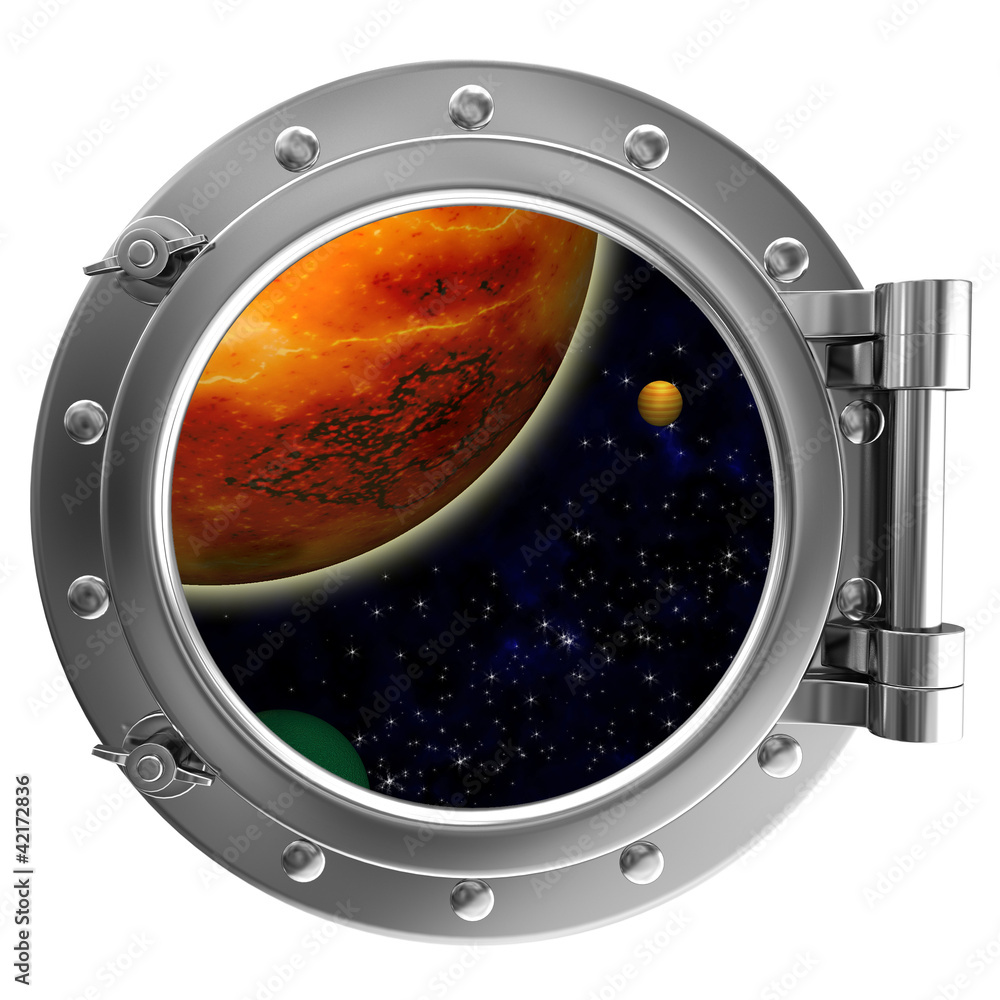 Fototapeta premium Illustration of a ship porthole with a view to space