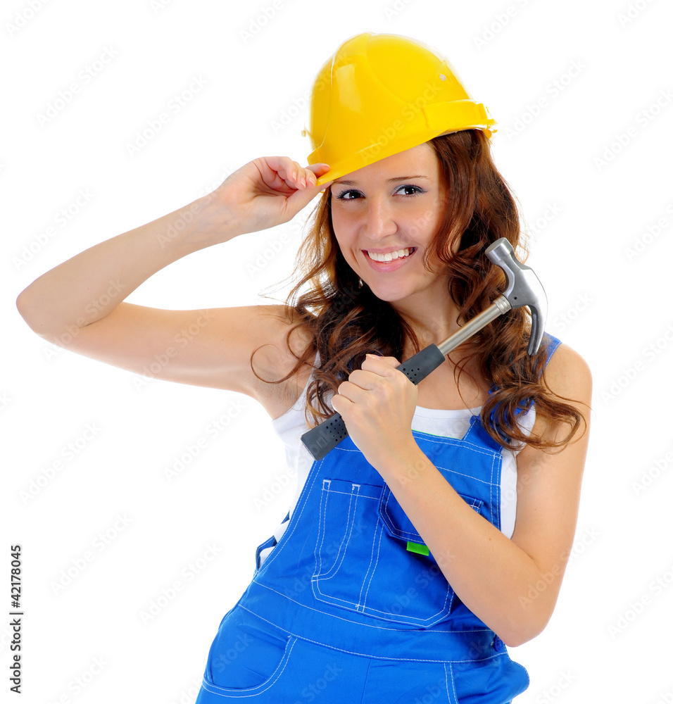 Beautiful young woman doing repairs Beautiful young woman doing repairs