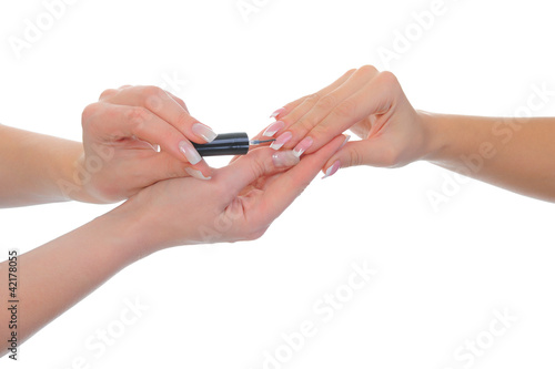 Woman manicures