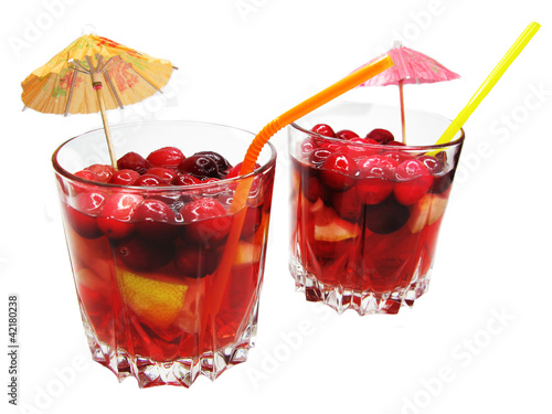 fruit red punch cocktail drink with cherry photo