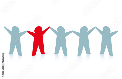 Unique paper man in a team