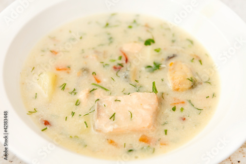 creamy soup with salmon