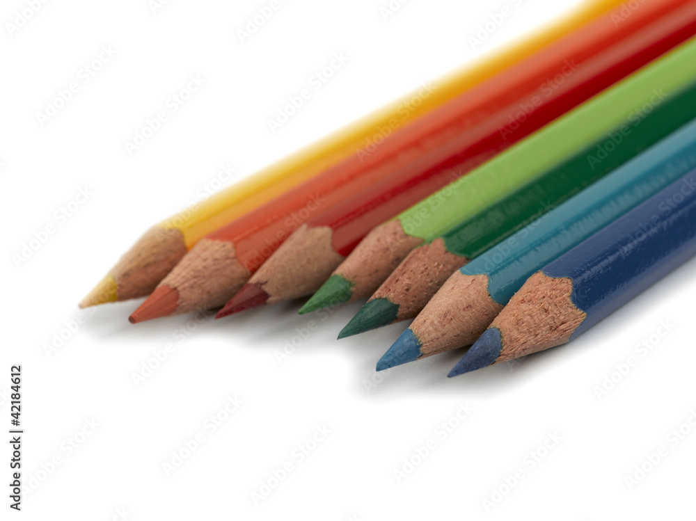 Many different colored pencils on white background Many different colored pencils on white background