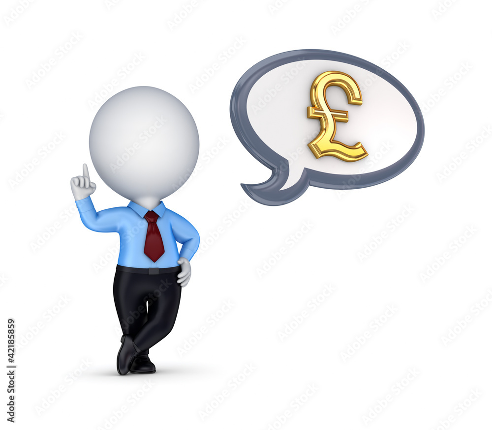 3d small person with a golden pound sterling sign. 3d small person with a golden pound sterling sign.