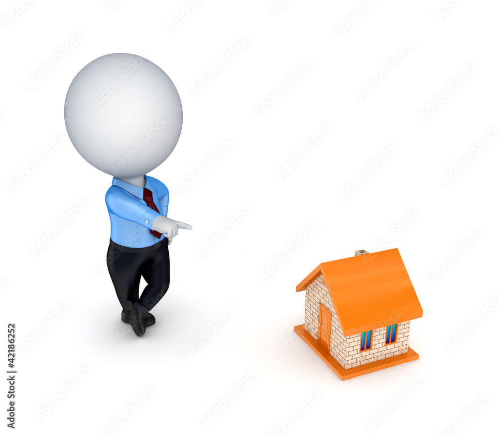 3d person and small house. 3d person and small house.